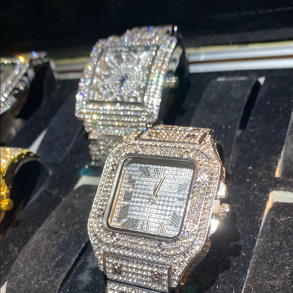 Silver Diamond-Encrusted Watch set lab diamond, real silver, gold plated